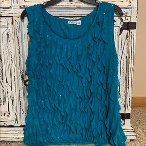 Teal Cato ruffle top XL